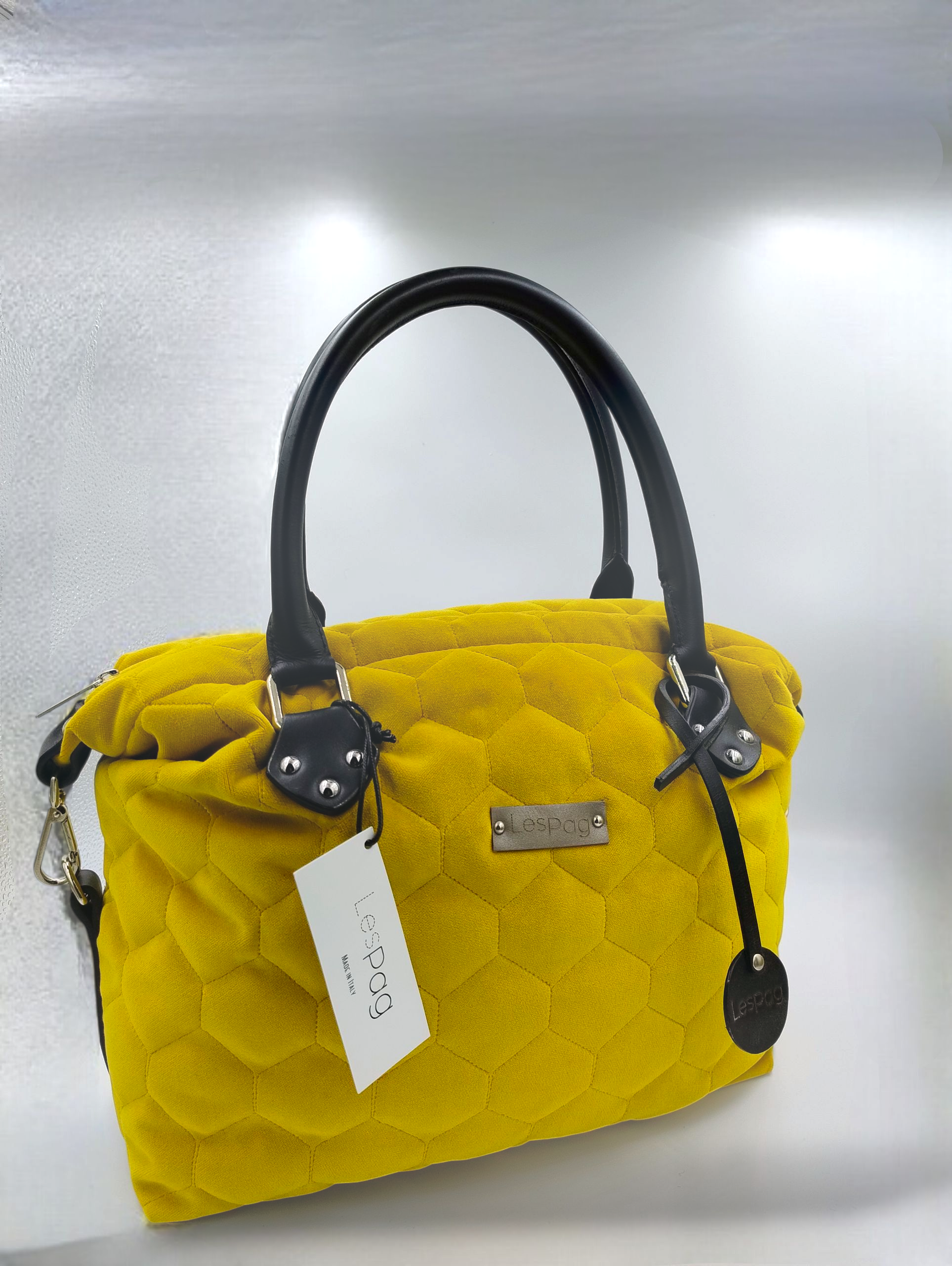 MADEMOISELLE. Shopper in velluto trapuntato colore giallo - immagine 3